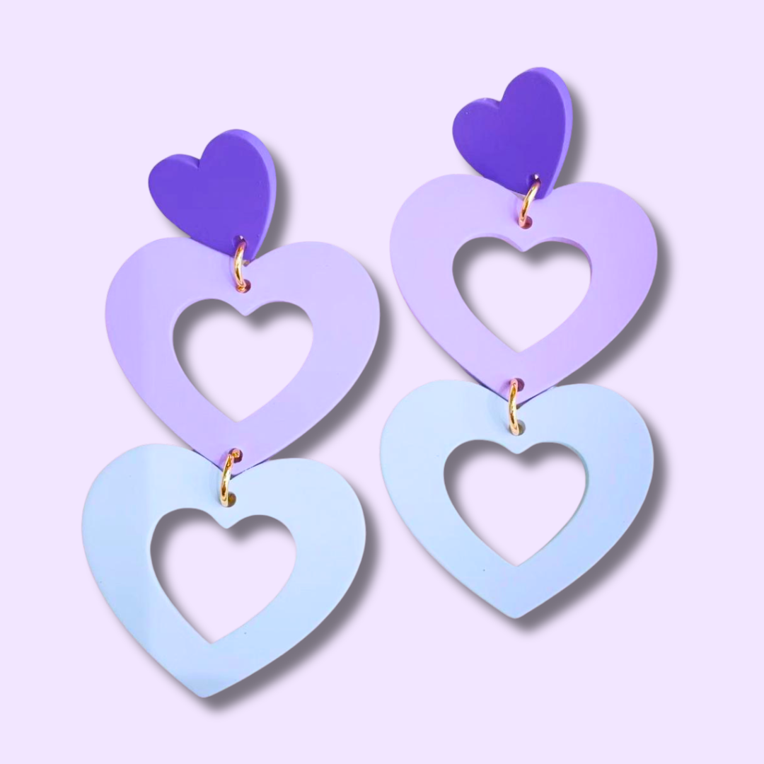 Purple Triple Heart Earrings