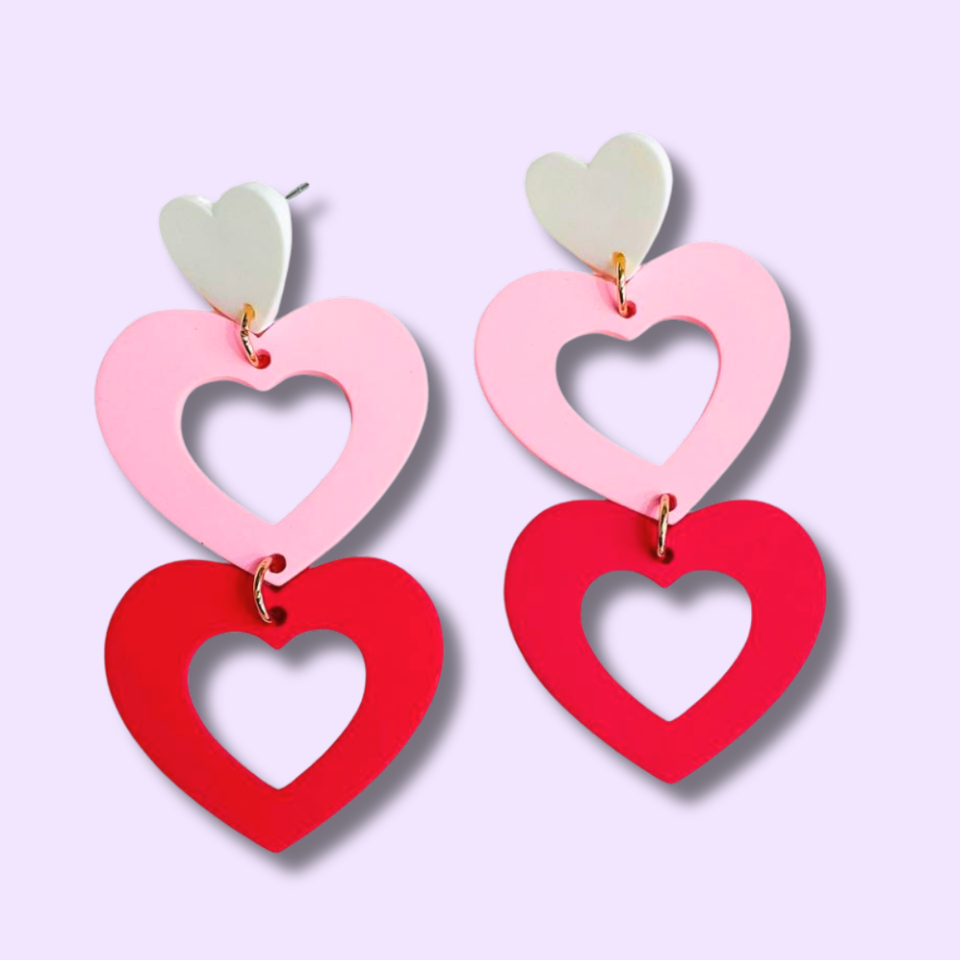 Pink Triple Heart Earrings